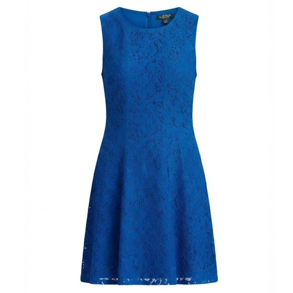 Lauren Ralph Lauren Royal Blue Floral Lace Fit & Flare Sleeveless Dress Size 8